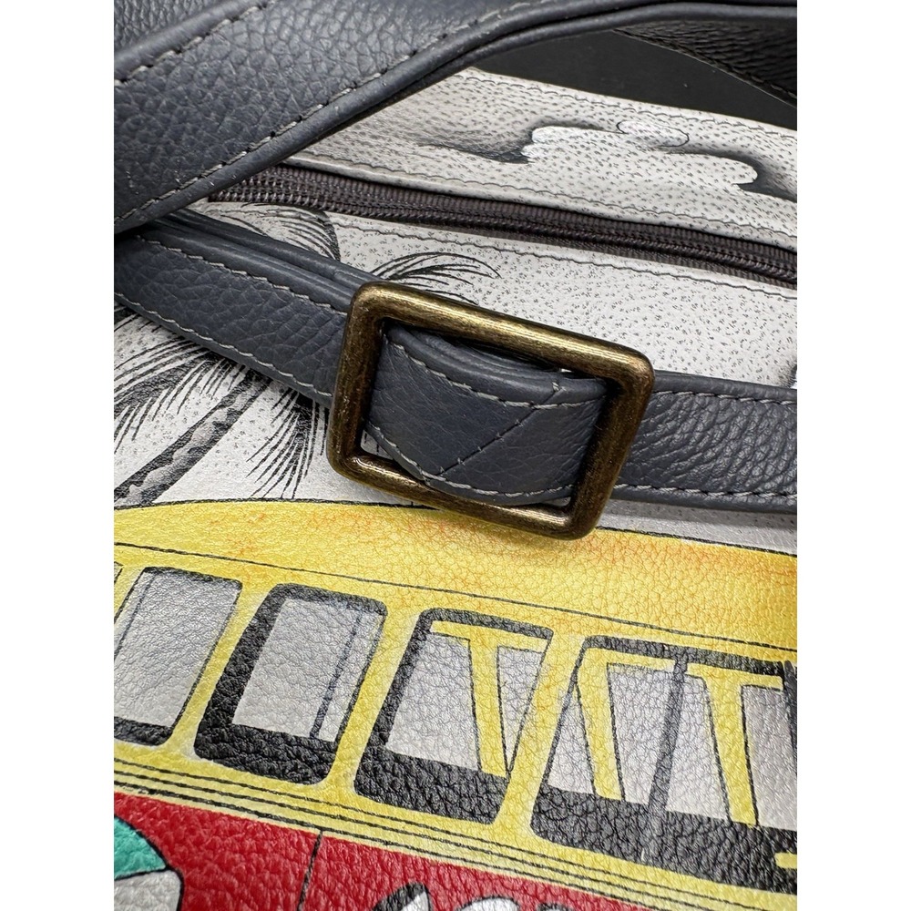 Anna Anuschka Leather Bag Hand Painted Happy Camper Peace Van Purse NWT - Picture 14 of 14